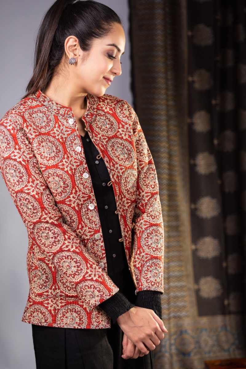 Image for Sj38 Meghna Quilted Full Sleeves Reversible Silk Jacket Front