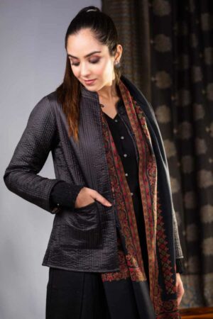 Image for Sj40 Avatari Quilted Full Sleeves Reversible Silk Jacket Closeup