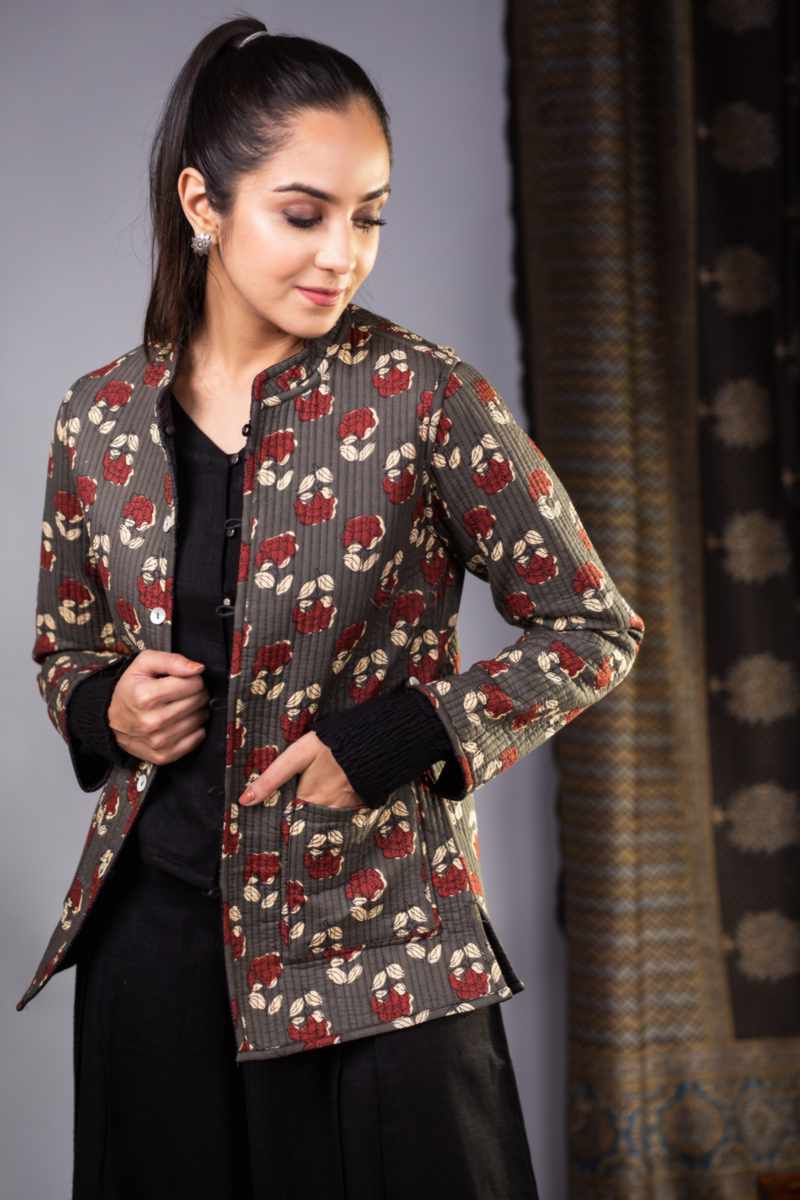Image for Sj40 Avatari Quilted Full Sleeves Reversible Silk Jacket Side
