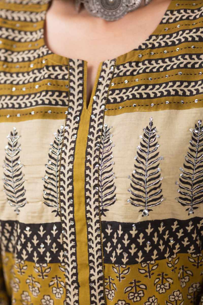 Image for Vcr170 Prakruti Handblock Straight Kurta Closeup