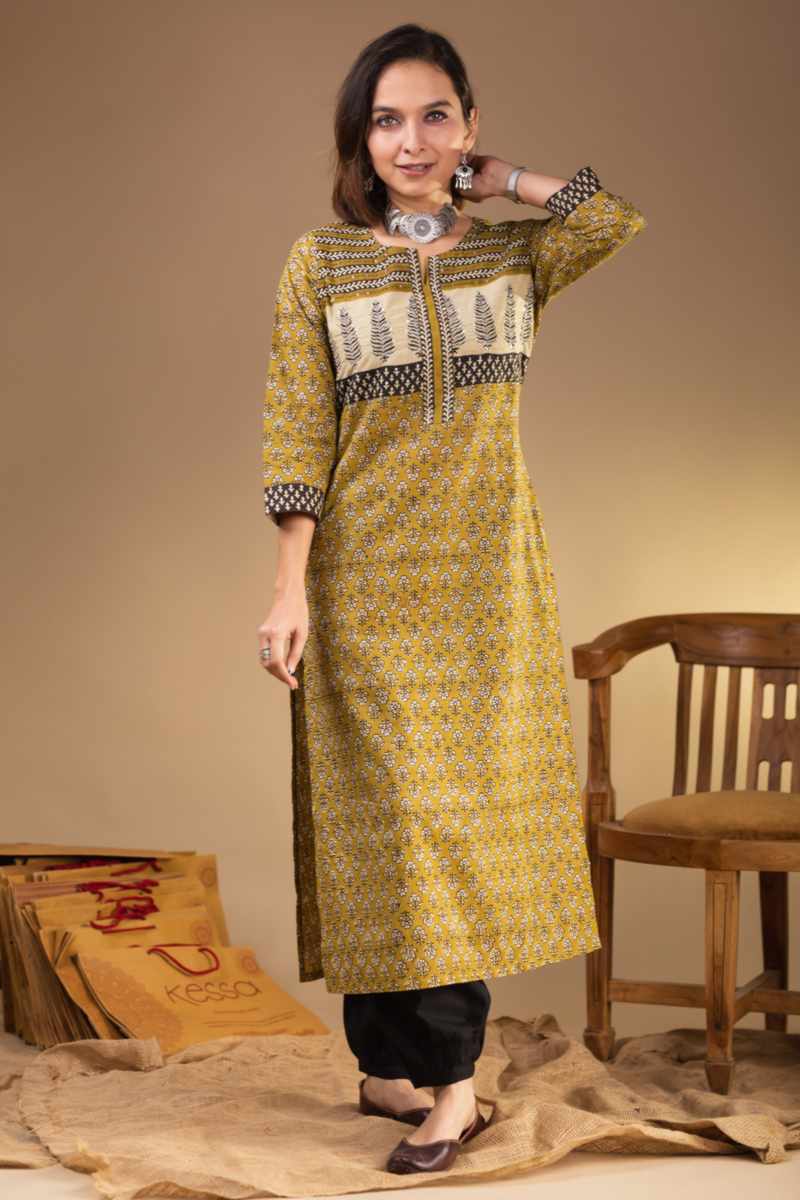 Image for Vcr170 Prakruti Handblock Straight Kurta Front