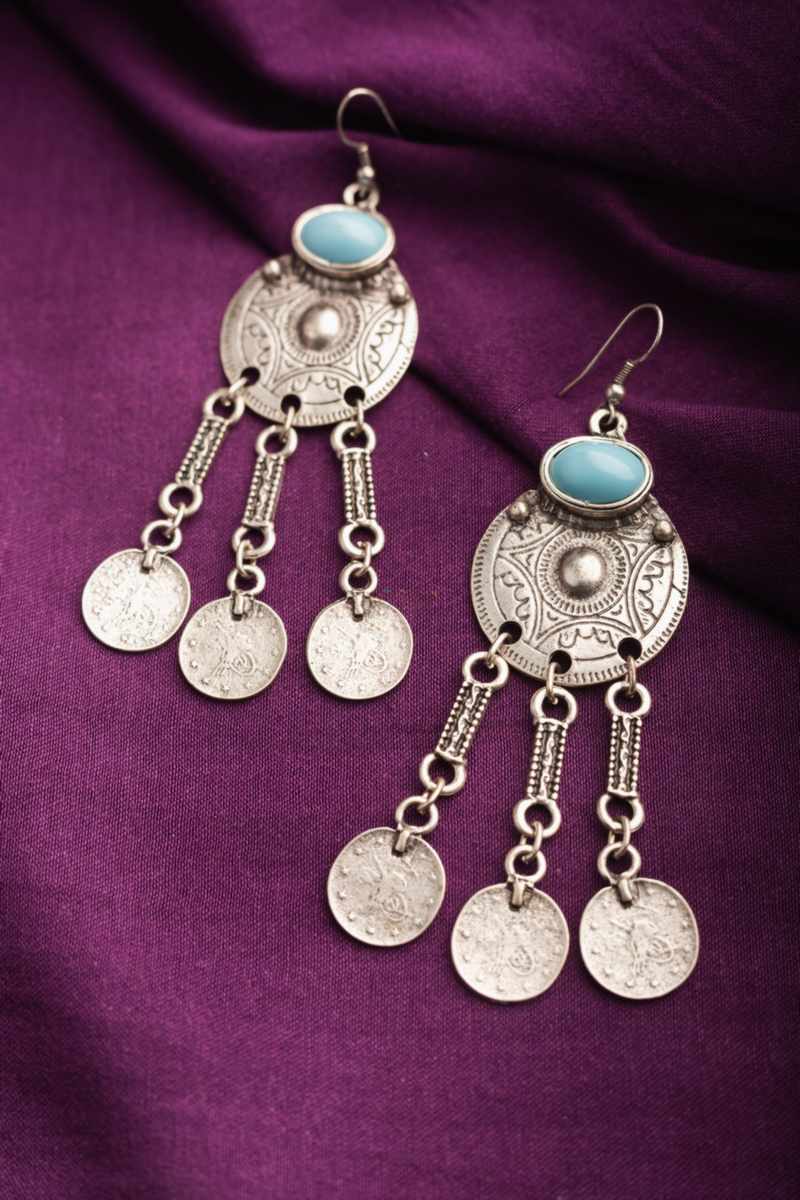 Image for Kusvaa Kpe07 Turkish Circular Tribal Boho Earrings Front