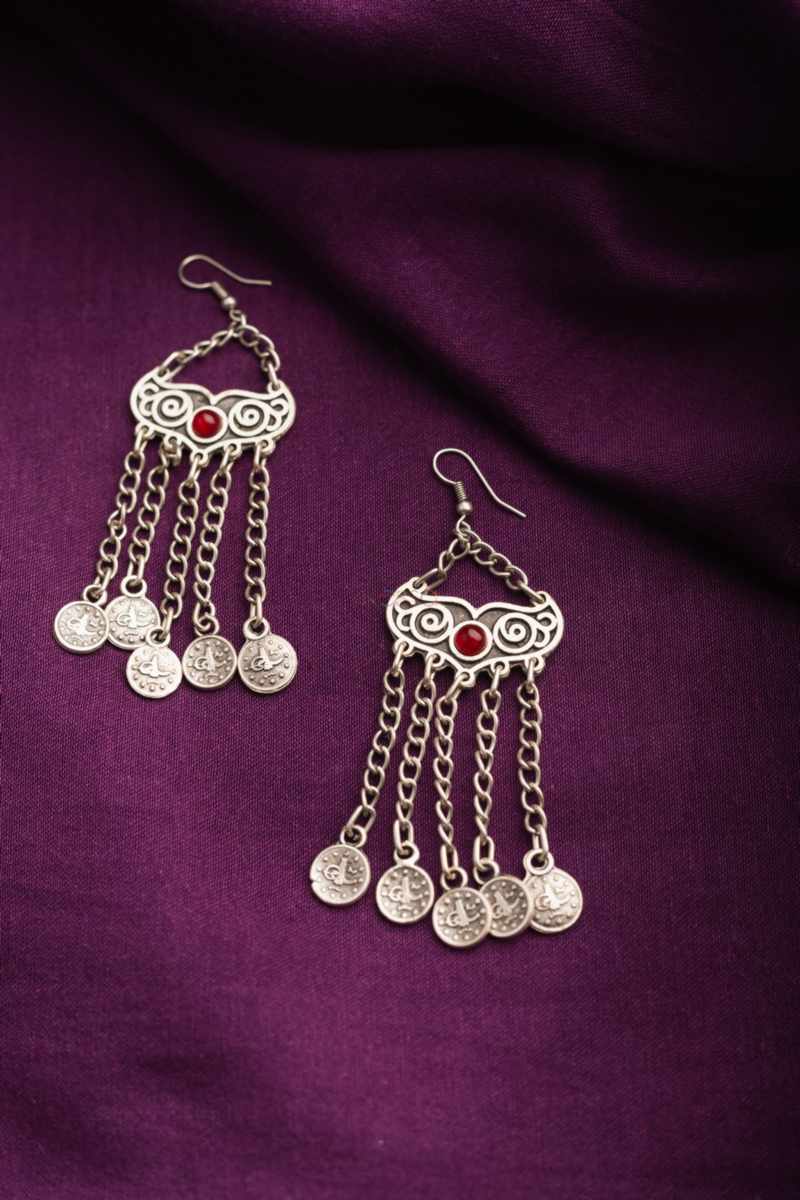 Image for Kusvaa Kpe111 Turkish Tribal Boho Chain Earrings Side