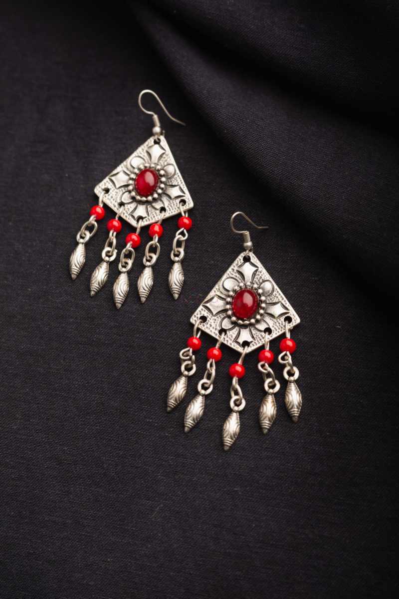 Image for Kusvaa Kpe116 Turkish Rectangle Tribal Boho Earrings Front