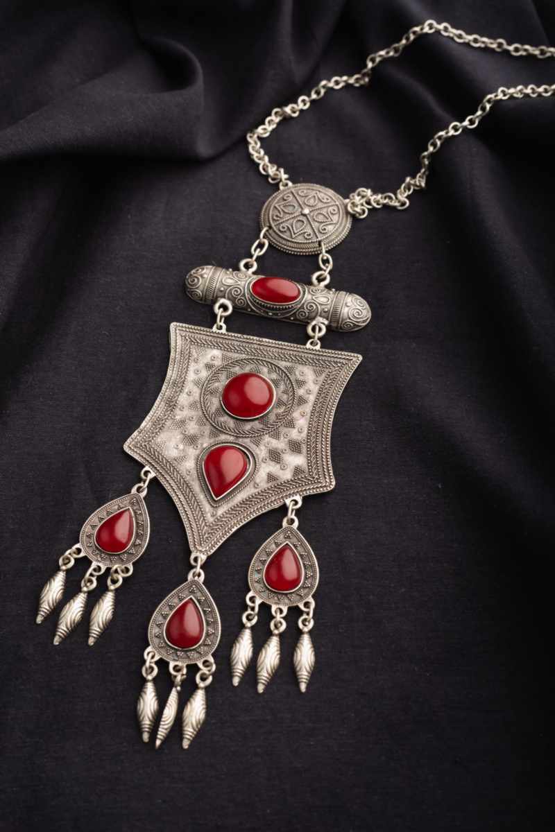 Image for Kusvaa Kpn104 Turkish Circular Multi Red Stone Tribal Chain Necklace Featured
