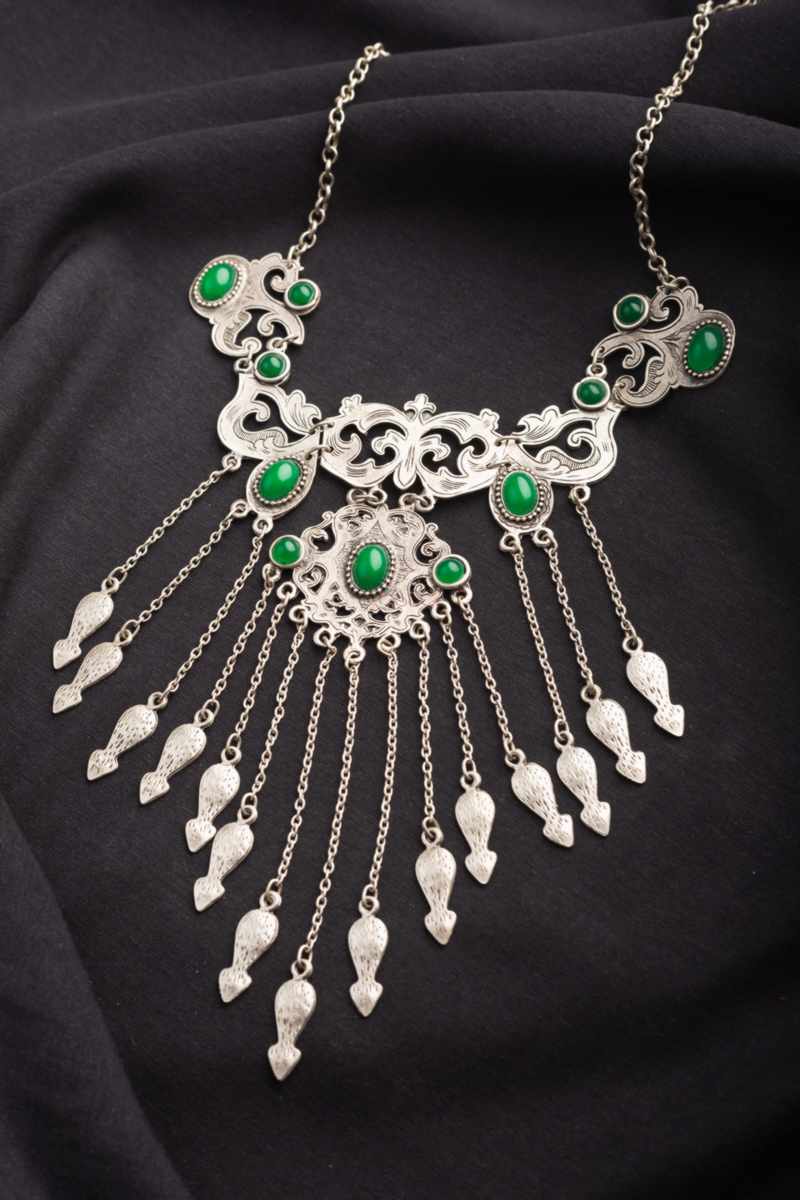 Image for Kusvaa Kpn17 Turkish Green Multi Stone Paisely Chain Necklace Featured