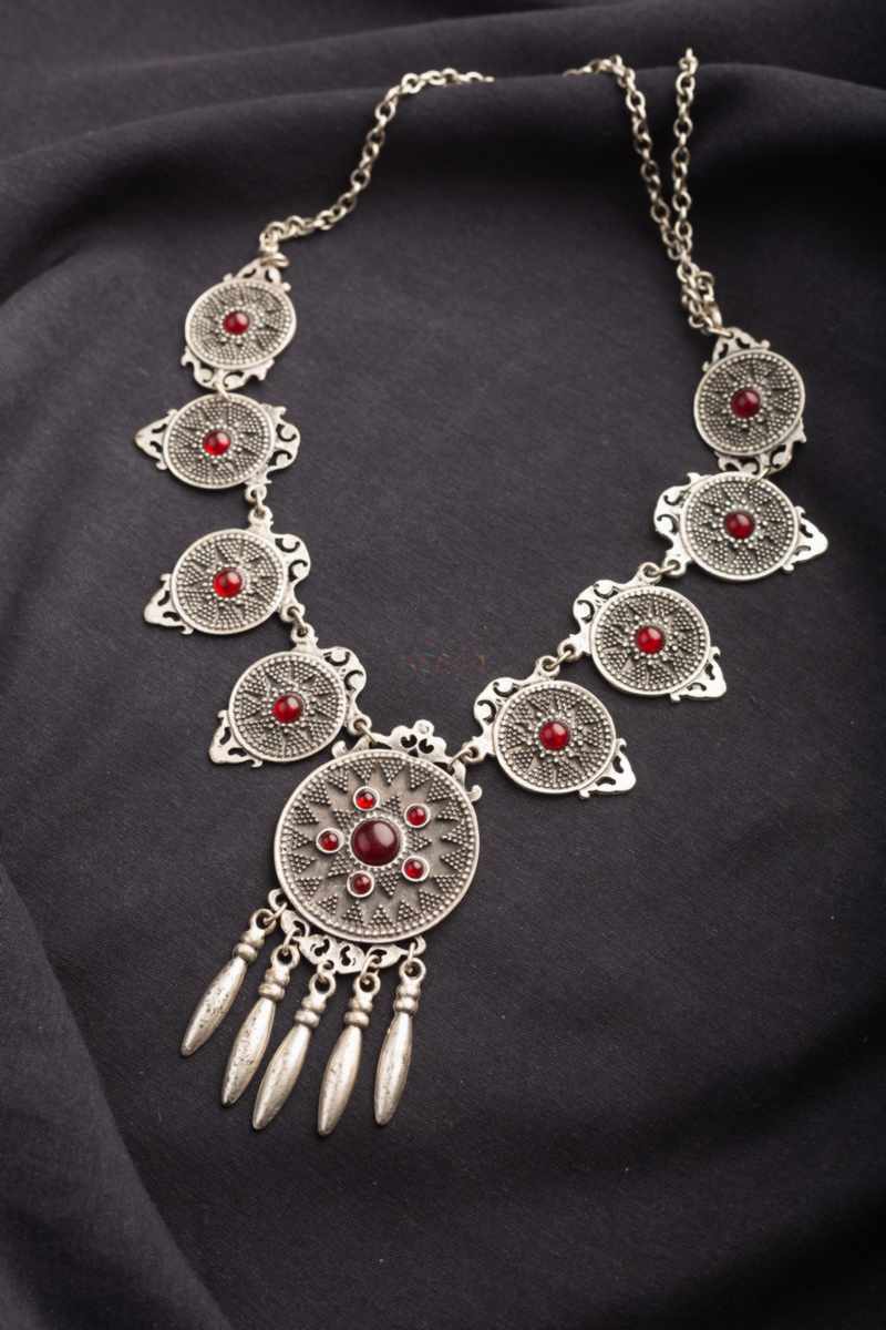 Image for Kusvaa Kpn18 Turkish Red Multi Stone Circular Tribal Boho Necklace Featured
