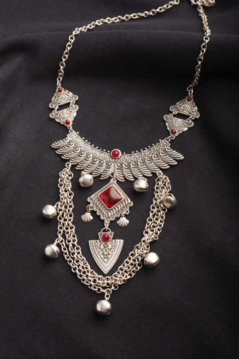 Image for Kusvaa Kpn25 Turkish Red Tribal Boho Necklace With Ghungroo Featured