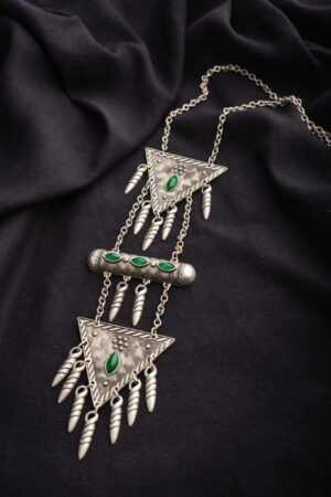 Image for Kusvaa Kpn34 Turkish Triangle Green Stone Chain Necklace Featured