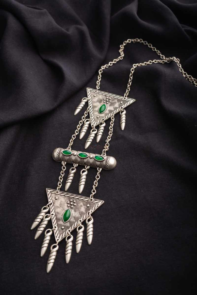 Image for Kusvaa Kpn34 Turkish Triangle Green Stone Chain Necklace Featured