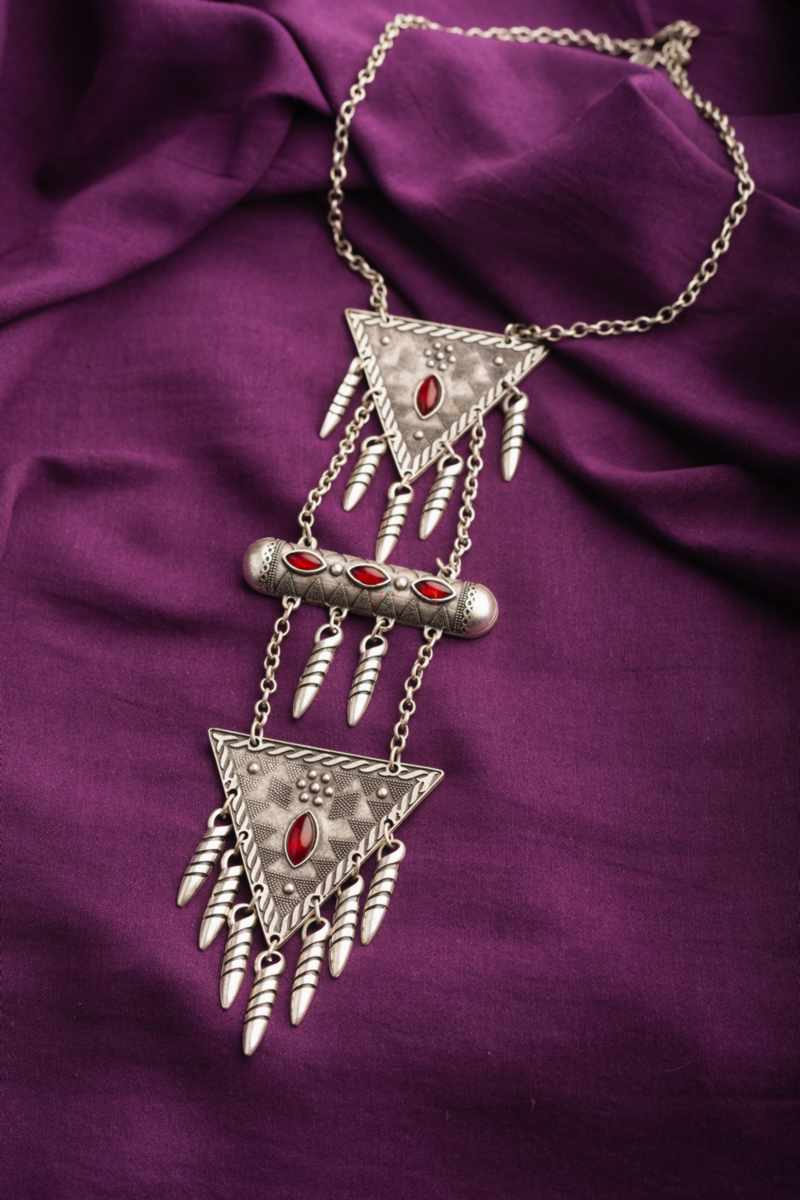 Image for Kusvaa Kpn36 Turkish Triangle Red Stone Chain Necklace Featured
