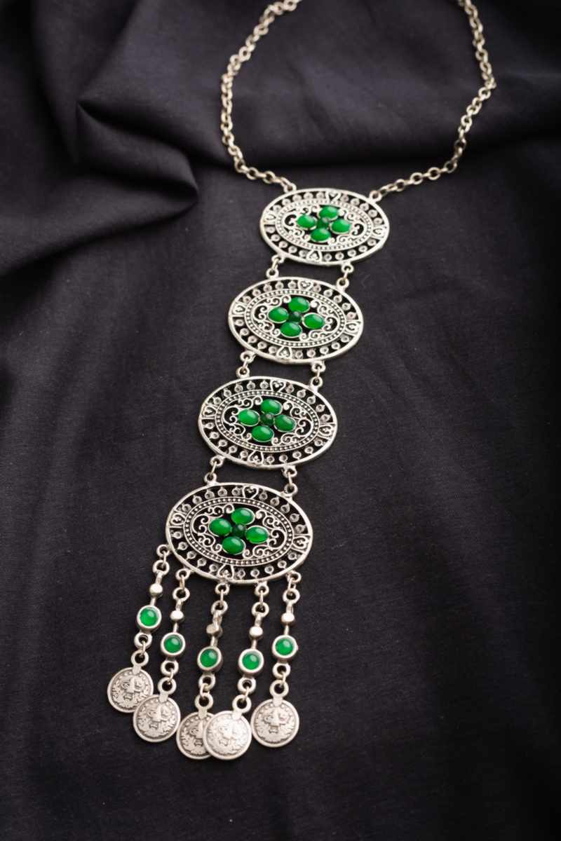 Image for Kusvaa Kpn40 Turkish Circular Green Stone Chain Necklace Featured