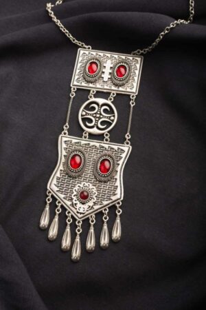 Image for Kusvaa Kpn45 Turkish Rectangle Red Multi Stone Chain Necklace Featured