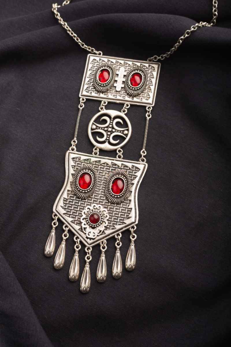 Image for Kusvaa Kpn45 Turkish Rectangle Red Multi Stone Chain Necklace Featured