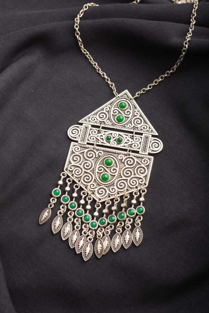 Image for Kusvaa Kpn48 Turkish Bar Green Multi Stone Chain Necklace Featured