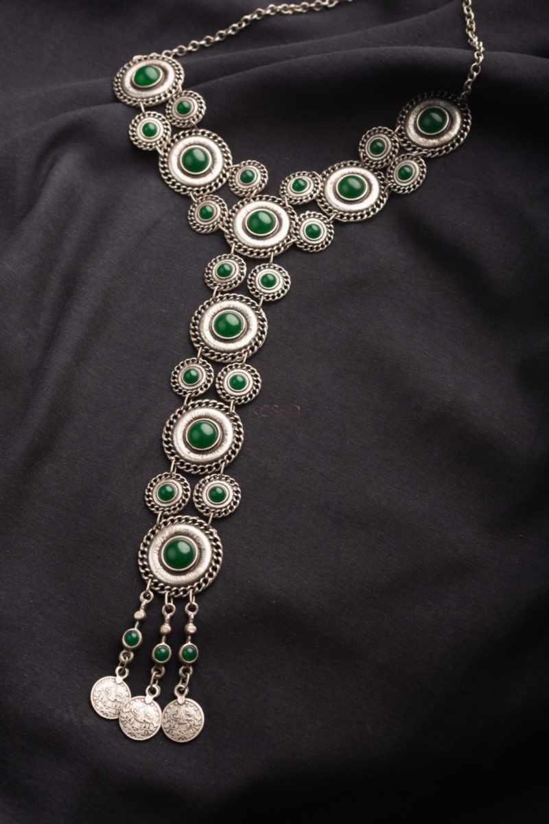 Image for Kusvaa Kpn58 Turkish Circular Multi Green Stone Chain Necklace Featured
