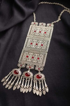 Image for Kusvaa Kpn61 Turkish Rectangle Multi Red Stone Chain Necklace Featured