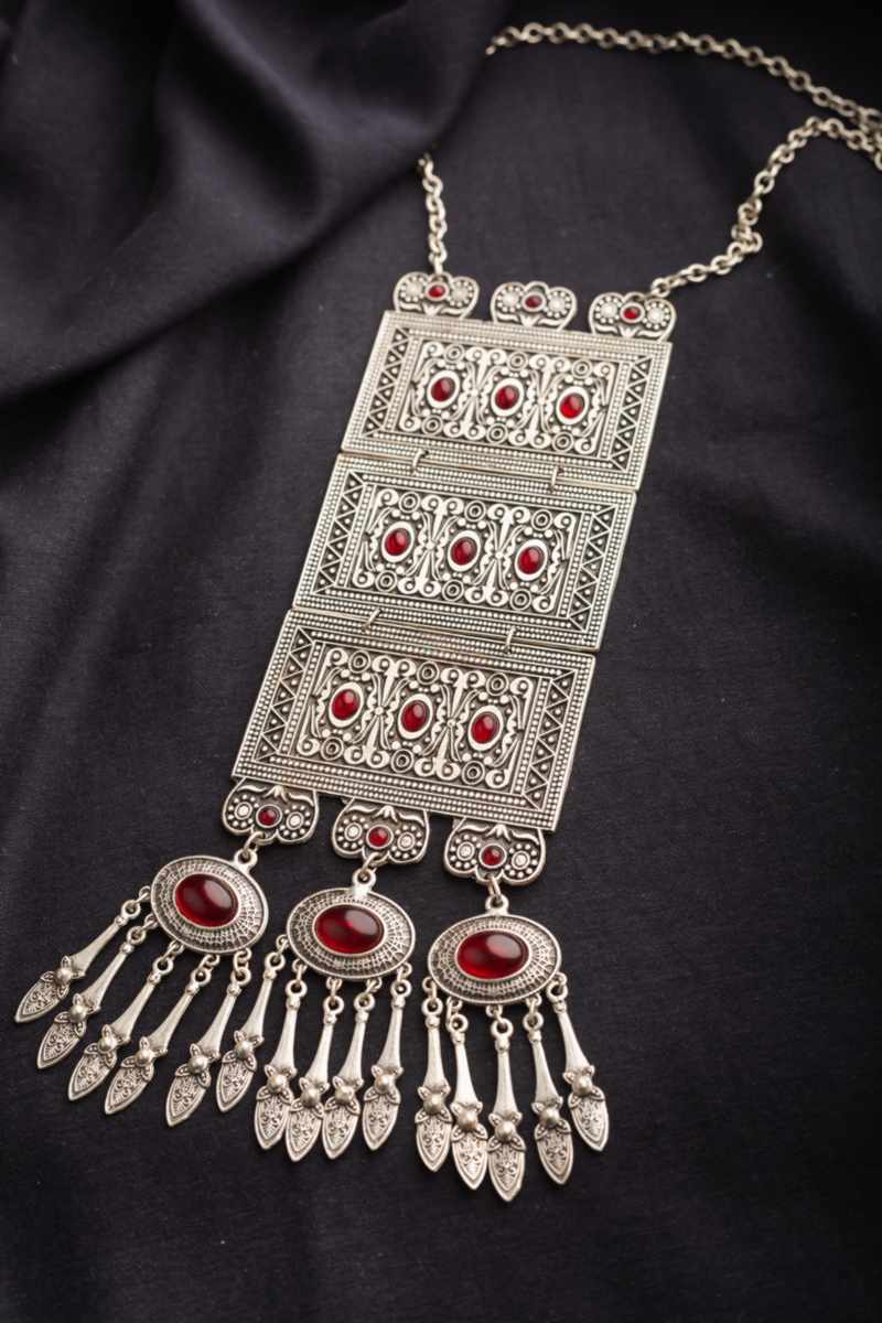Image for Kusvaa Kpn61 Turkish Rectangle Multi Red Stone Chain Necklace Featured