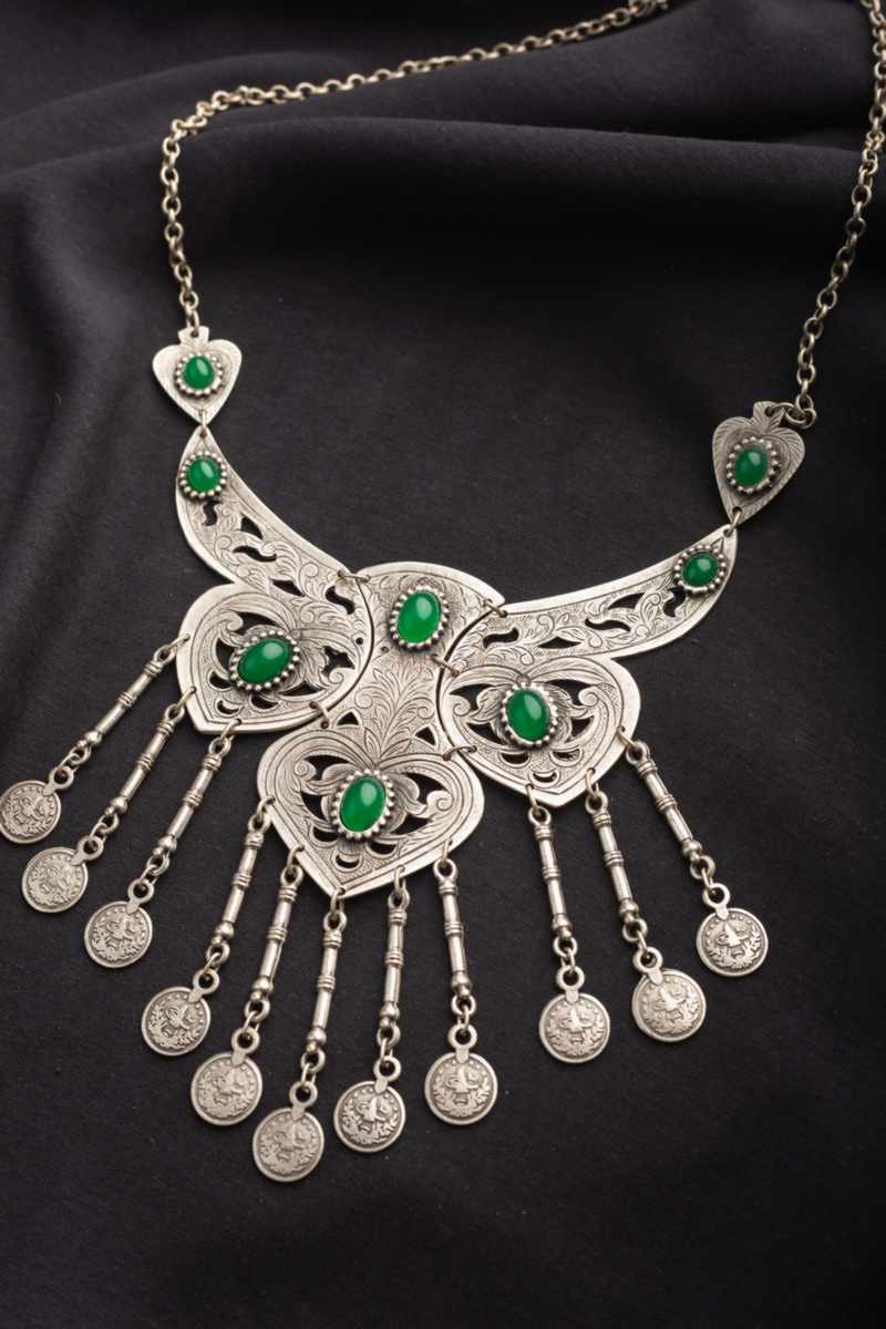 Image for Kusvaa Kpn76 Turkish Multi Green Stone Tribal Boho Necklace Featured