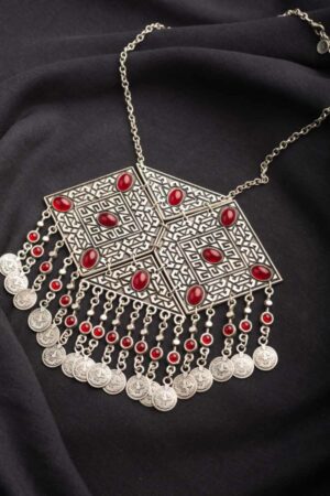 Image for Kusvaa Kpn86 Turkish Rectangle Multi Red Stone Necklace Featured