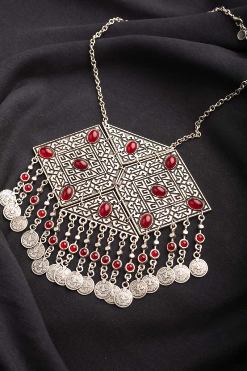Image for Kusvaa Kpn86 Turkish Rectangle Multi Red Stone Necklace Featured