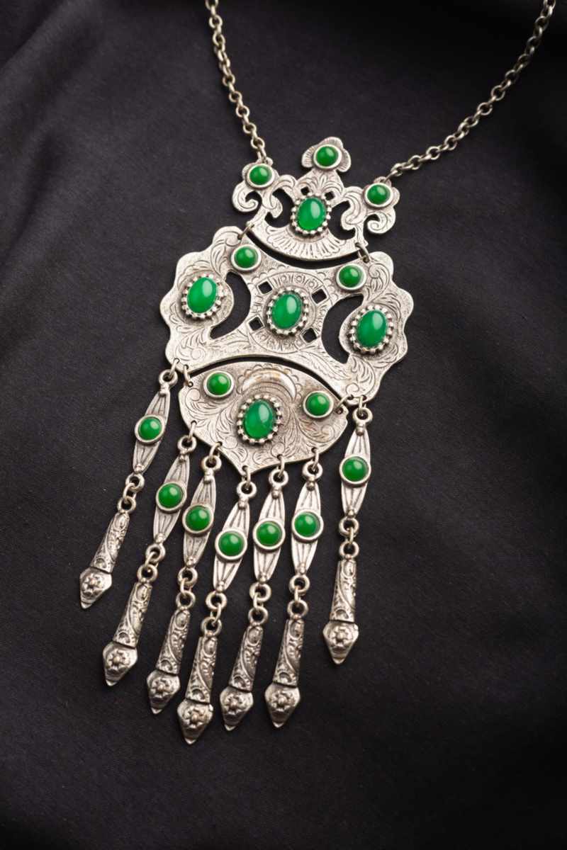 Image for Kusvaa Kpn88 Turkish Shape Multi Green Stone Tribal Boho Necklace Featured