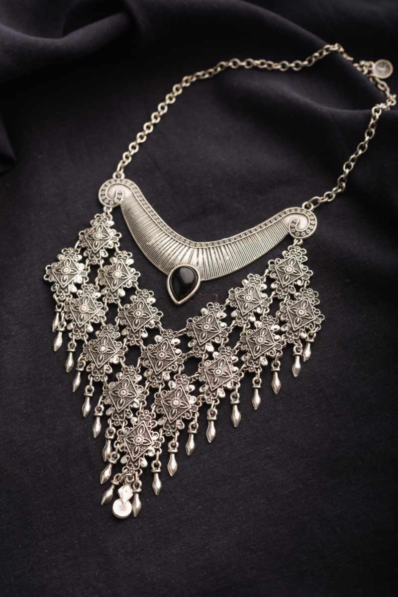 Image for Kusvaa Kpn91 Turkish Rectangle Black Stone Tribal Boho Necklace Featured