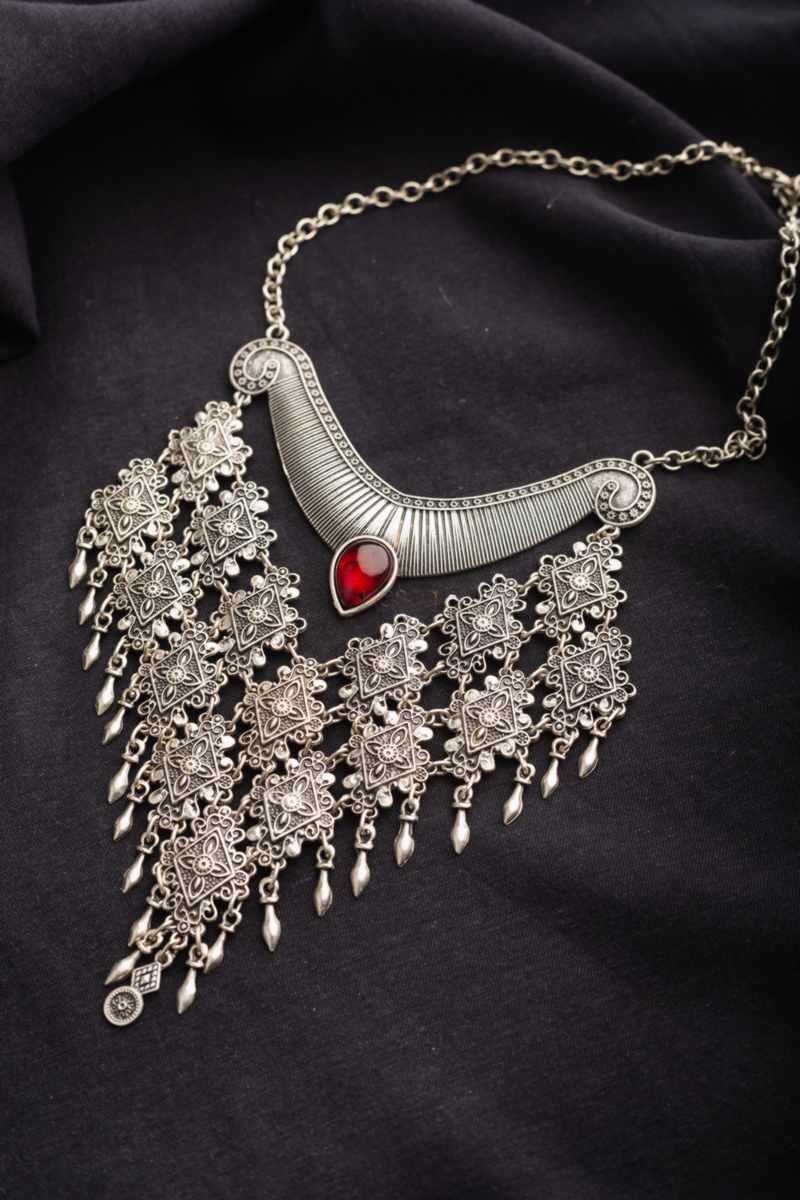Image for Kusvaa Kpn93 Turkish Rectangle Red Stone Tribal Boho Necklace Featured