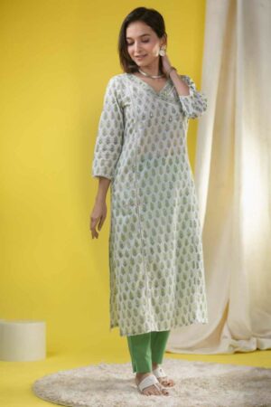 Image for Kusvaa Vcr138 Tajah Cotton Straight Fit Kurta Front New