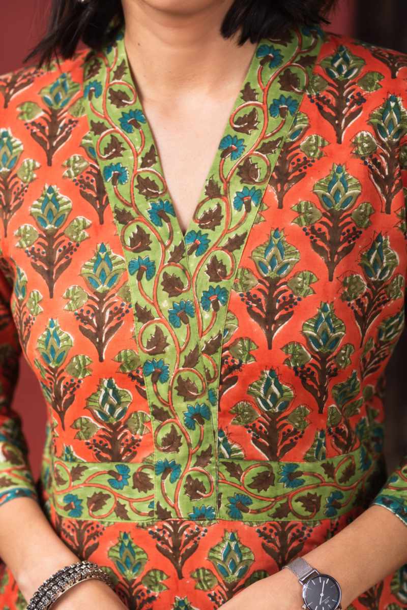 Image for Kusvaa Wsr361 Ihita Cotton A Line Kurta Closeup