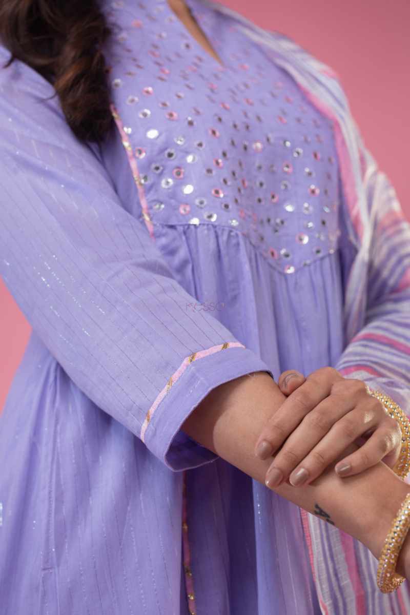 Image for Kusvaa Avdaf174 Nakesha Cotton Kurta With Pallazo And Kota Doria Dupatta Closeup New