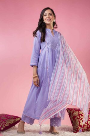 Image for Kusvaa Avdaf174 Nakesha Cotton Kurta With Pallazo And Kota Doria Dupatta Featured New
