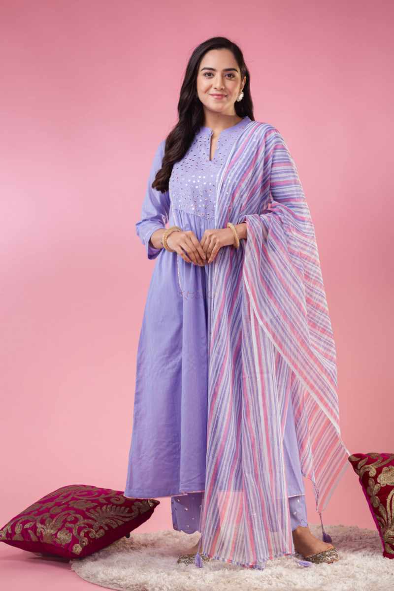 Image for Kusvaa Avdaf174 Nakesha Cotton Kurta With Pallazo And Kota Doria Dupatta Front New