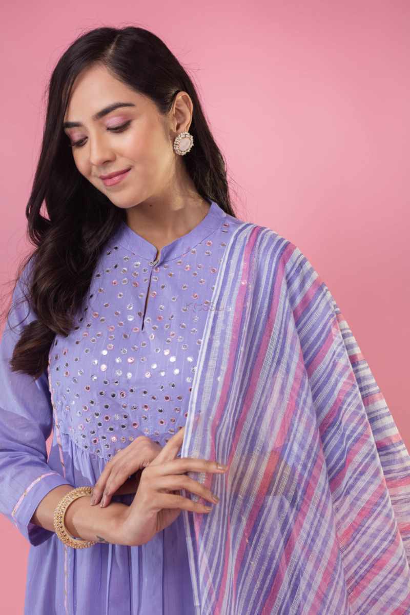Image for Kusvaa Avdaf174 Nakesha Cotton Kurta With Pallazo And Kota Doria Dupatta Side New