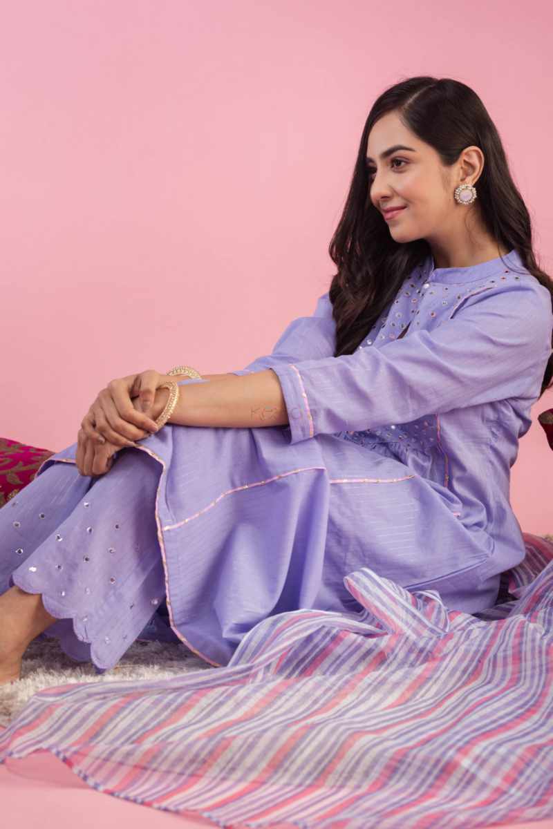 Image for Kusvaa Avdaf174 Nakesha Cotton Kurta With Pallazo And Kota Doria Dupatta Sitting New