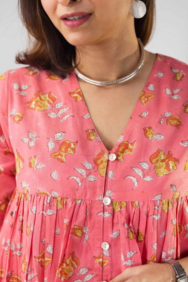 Image for Kusvaa Bpr19 Ashni Short Block Print Kurti Closeup New