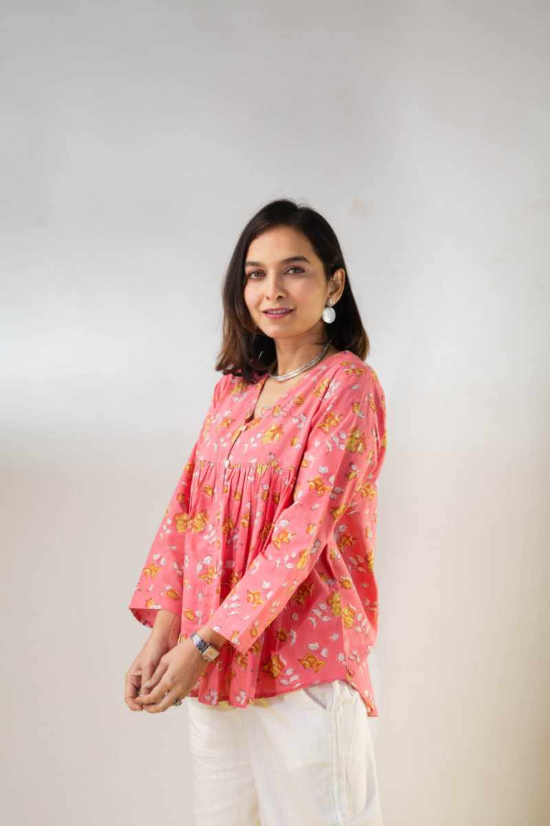 Image for Kusvaa Bpr19 Ashni Short Block Print Kurti Side New
