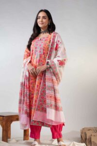 Image for Kusvaa Kuoj177 Mishika Cotton Kurta With Mulmul Dupatta Side New
