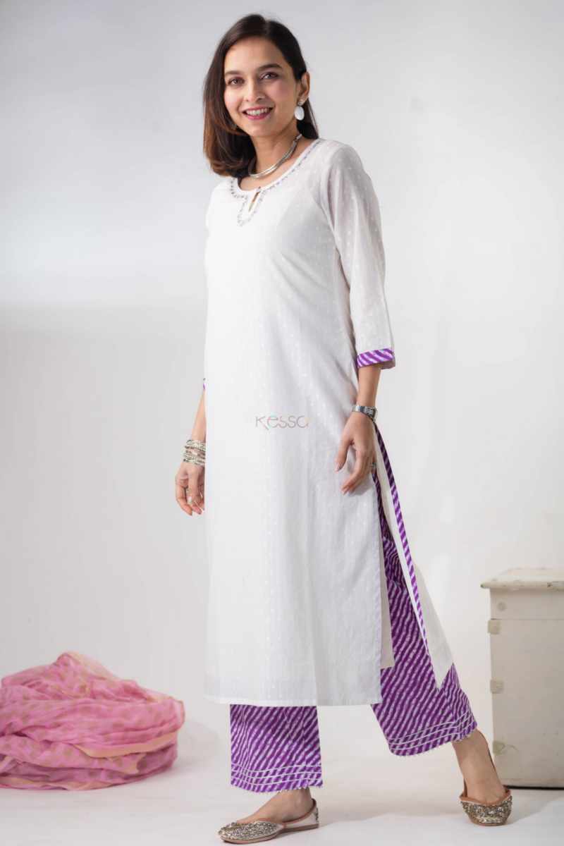 Image for Kusvaa Vcr142 Ameya Dobby Cotton Kurta With Lehriya Palazzo Side New