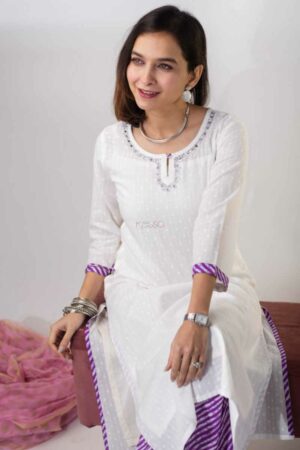 Image for Kusvaa Vcr142 Ameya Dobby Cotton Kurta With Lehriya Palazzo Sitting New