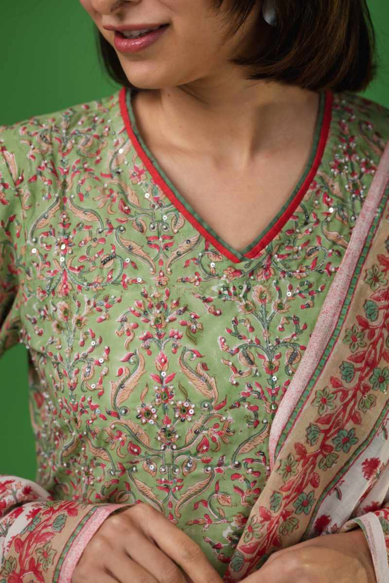 Image for Kusvaa Vcr171 Ziya Straight Kurta With Dupatta Closeup