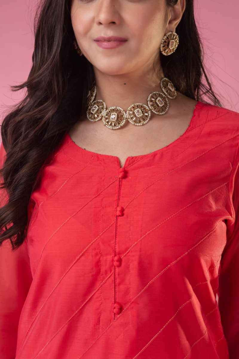 Image for Kusvaa Ws912 Ojaswita Chanderi Straight Kurta Closeup New