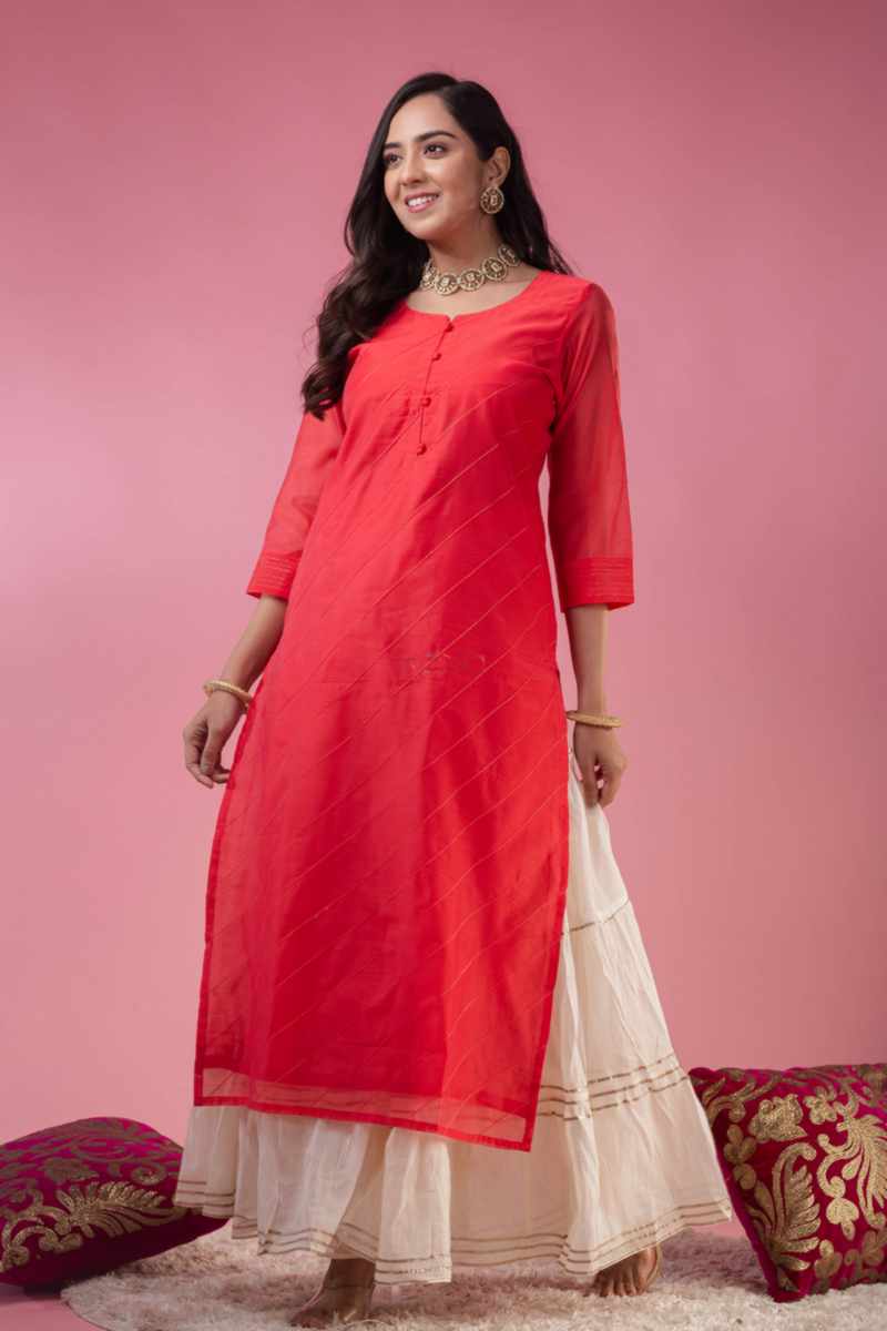 Image for Kusvaa Ws912 Ojaswita Chanderi Straight Kurta Featured New