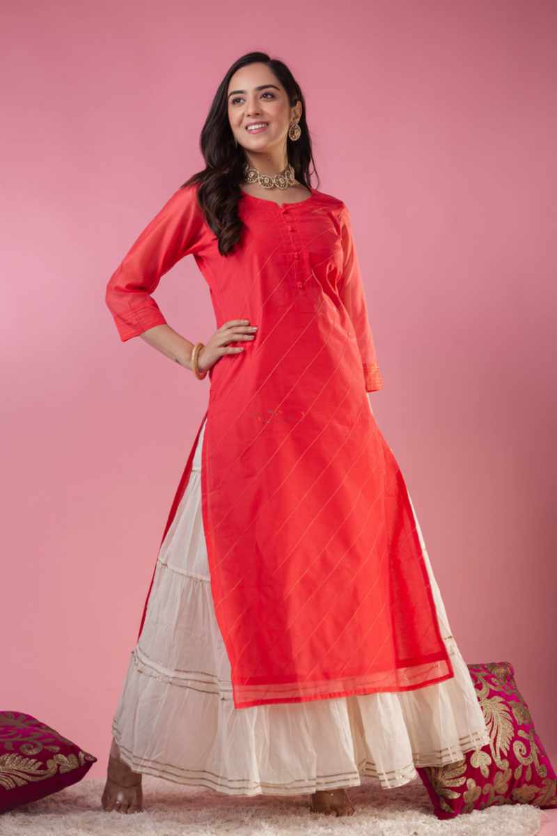Image for Kusvaa Ws912 Ojaswita Chanderi Straight Kurta Front New