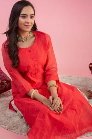Image for Kusvaa Ws912 Ojaswita Chanderi Straight Kurta Sitting New