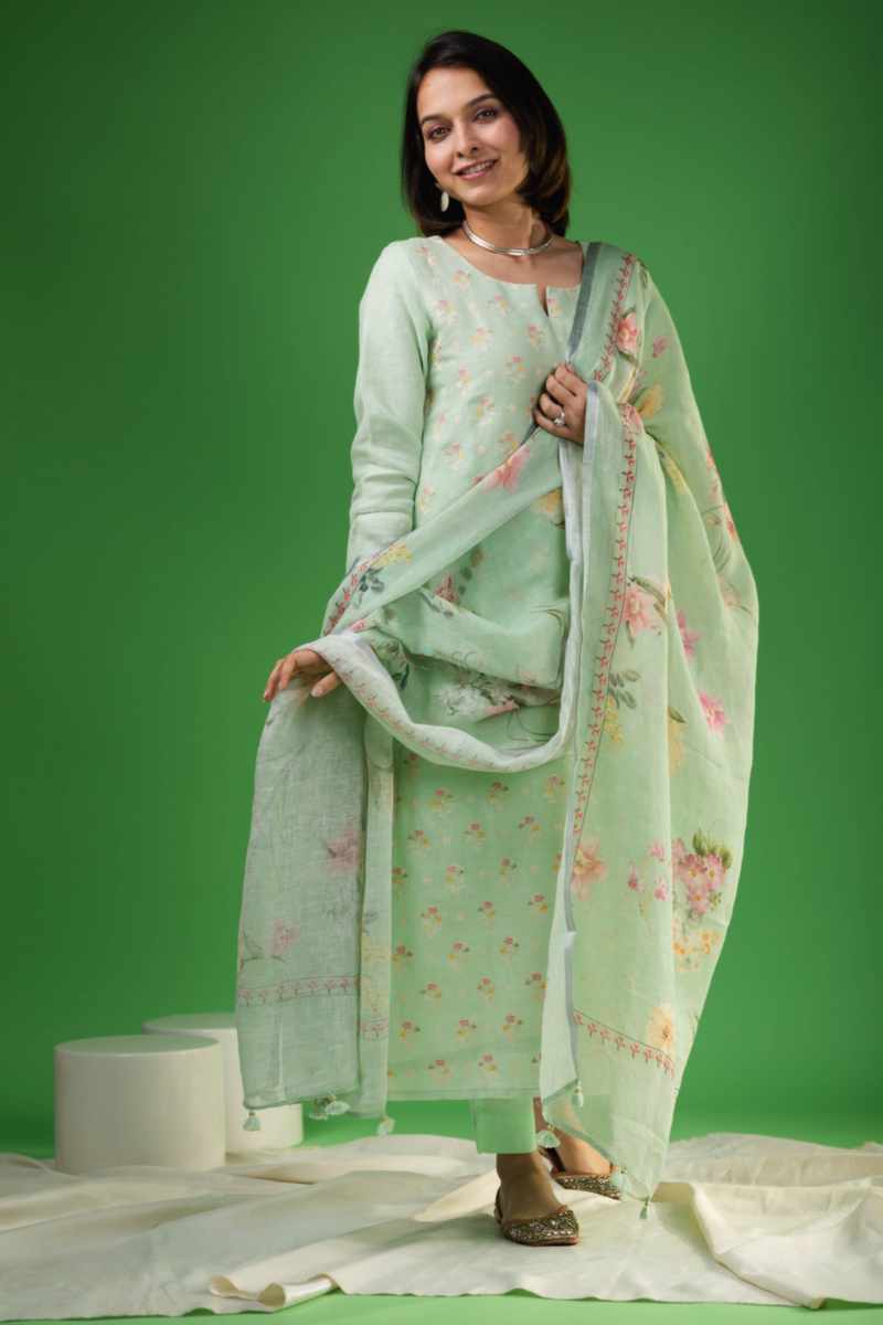Image for Kusvaa Ws937 Indeera Linen Kurta Dupatta Set Side