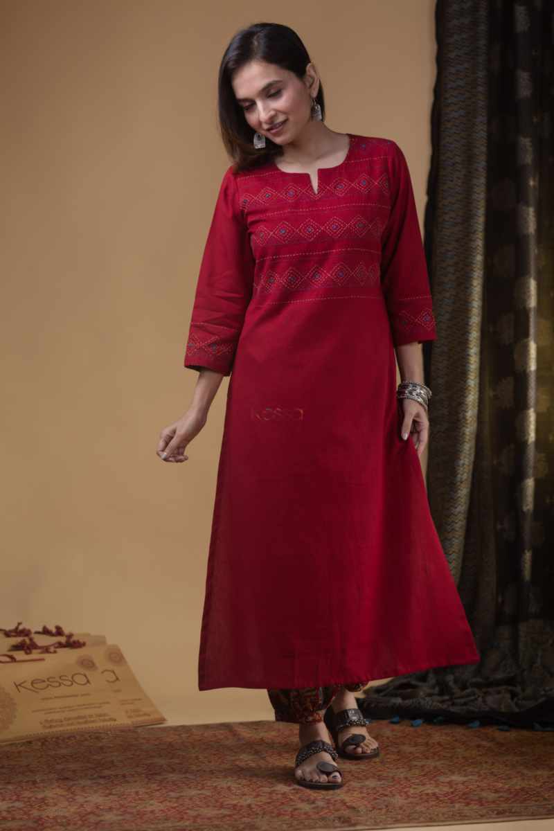 Image for Kusvaa Ws976 Aakiya Cotton Slub Kurta Pant Set Front