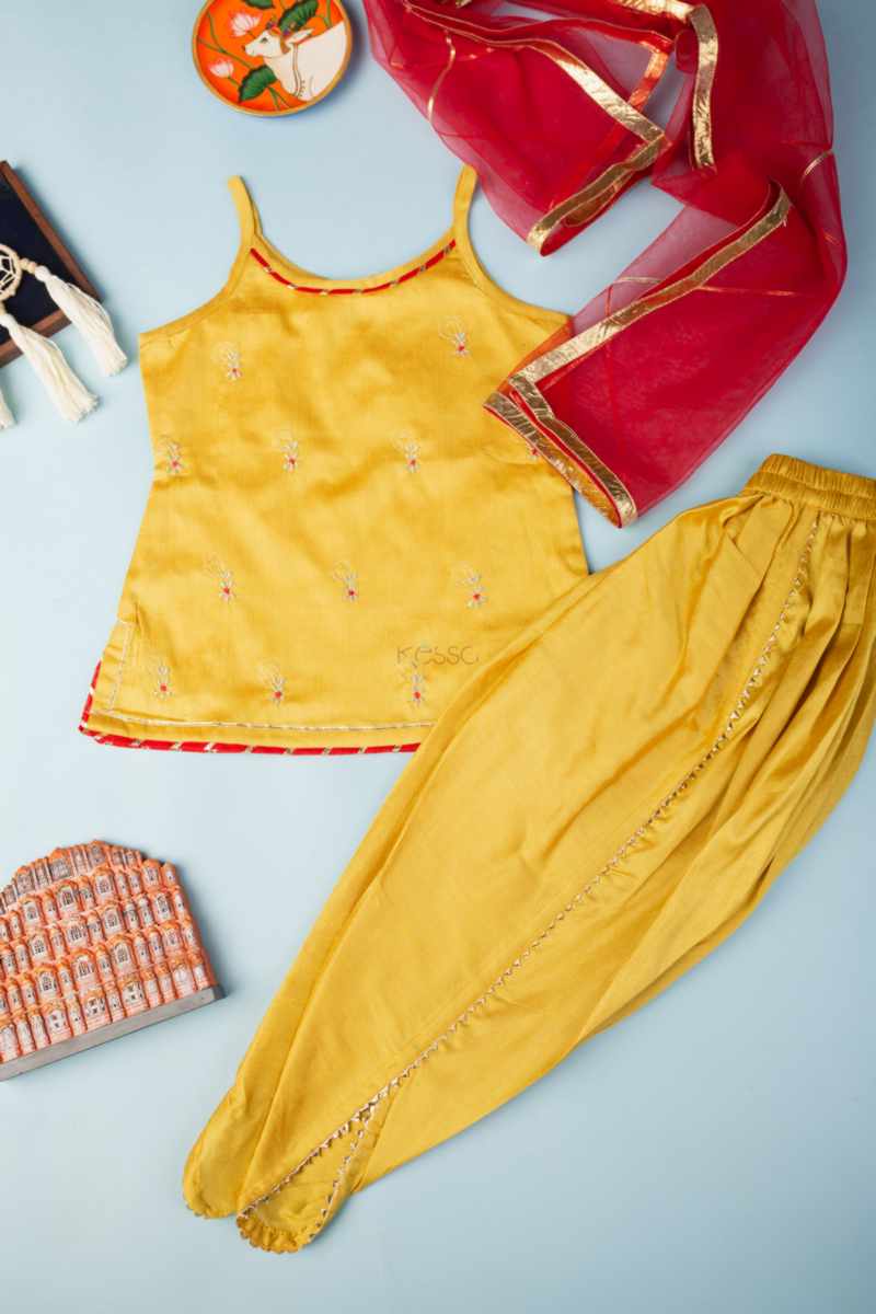 Image for Kusvaa Wsk58 Aadhini Girls Silk Dhoti Set Front