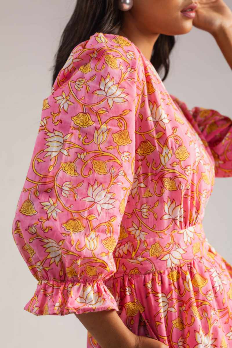 Image for Kusvaa Anuk13 Kashi Handblock Cotton Dress Closeup 2