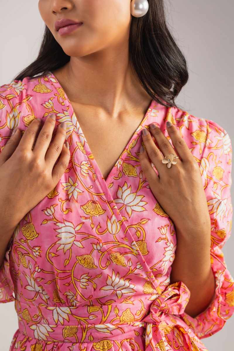 Image for Kusvaa Anuk13 Kashi Handblock Cotton Dress Closeup